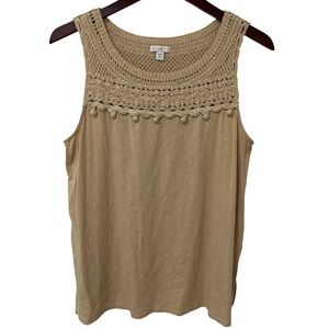 J. Jill Crochet Tan M Petite Sleeveless Top Cottagecore Boho